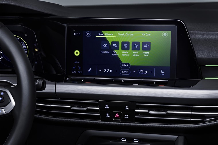 The Smart Climate menu in the new Volkswagen Golf