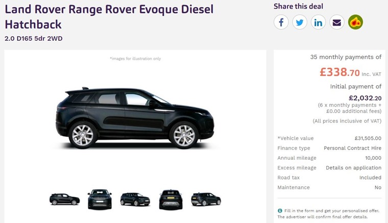 Range Rover Evoque PCH leasing